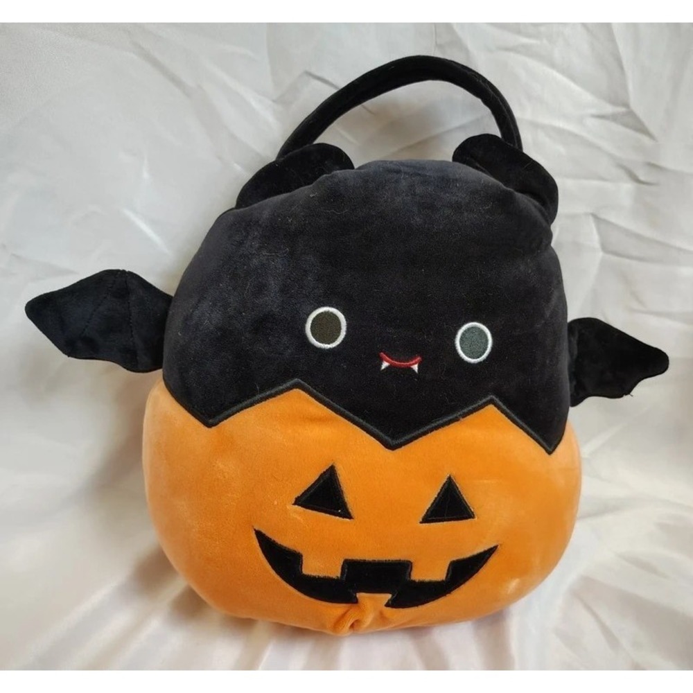 Squishmallow Plush Black Bat Pumpkin Halloween Basket - NWT NEW